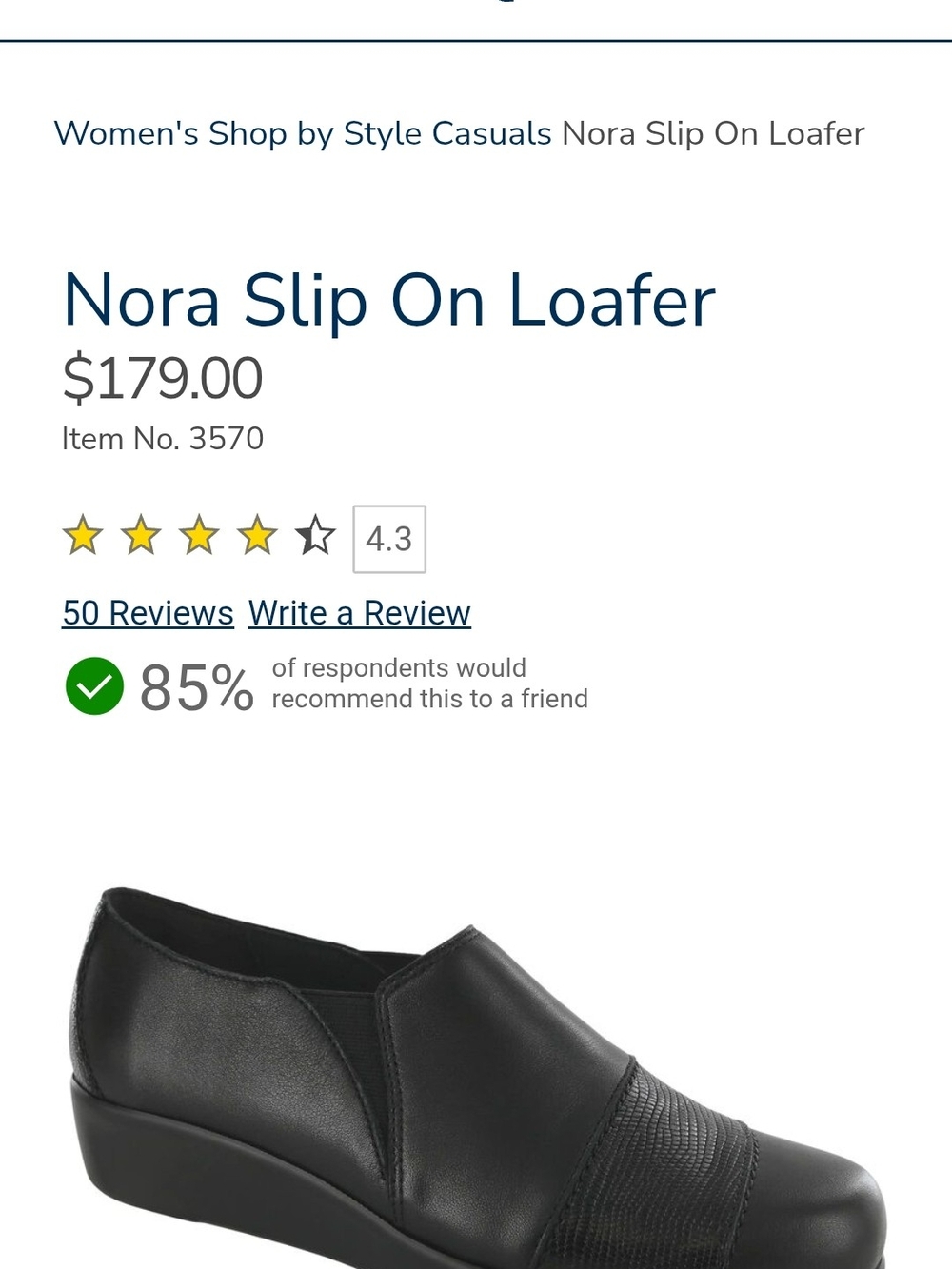 SAS Black Nora Slip-On Loafer